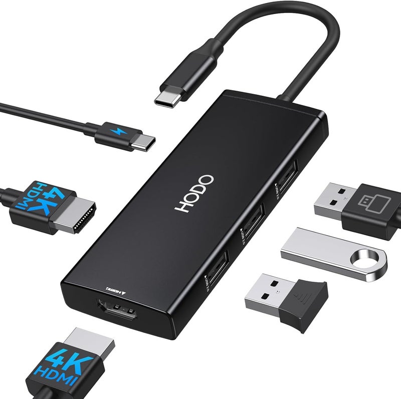 HOdo Docking Station USB C to Dual HDMI Adapter, USB-C Hub with 2 Monitors for Laptop, Dongle Adapter with Dual HDMI 4K@60 Hz, 3 USB Port,PD Compatible for Dell XPS 13/15, etc (Black) - Image 1